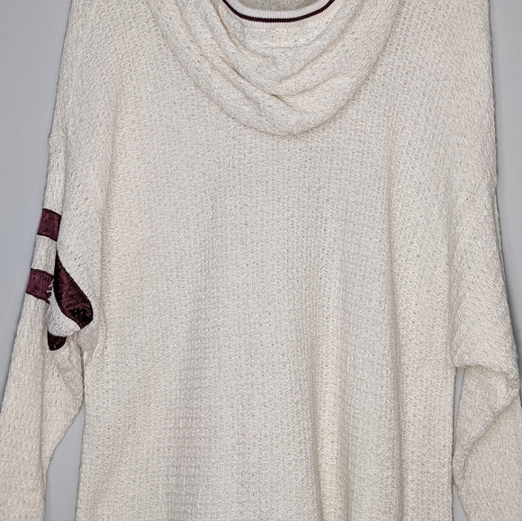 Free People Linen Love All Hoodie Pullover Ivory Burgundy Combo Knit Size Small - Picture 8 of 13